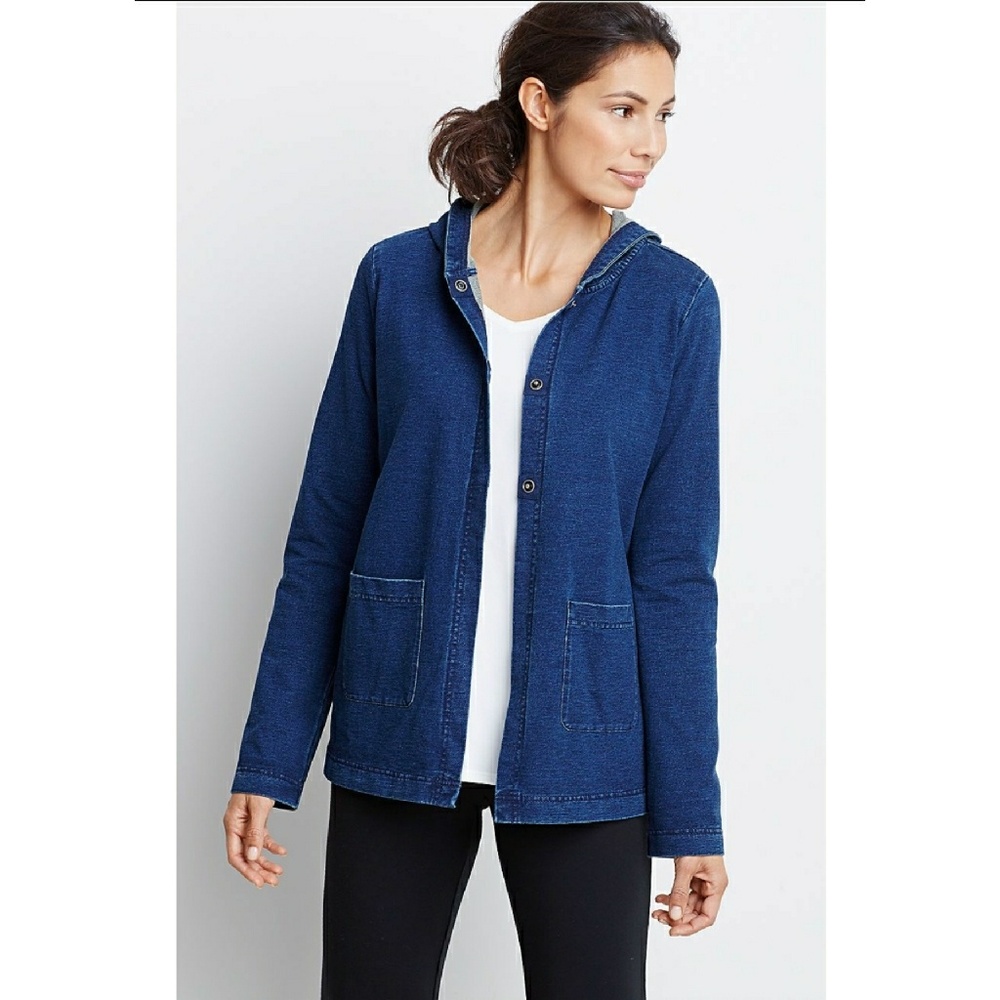 Pure Jill indigo knit snap-front jacket